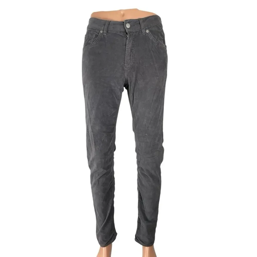 The Cords & Co Men's Gray Corduroy High Rise Slim Tapered Denim Jeans Pants 30